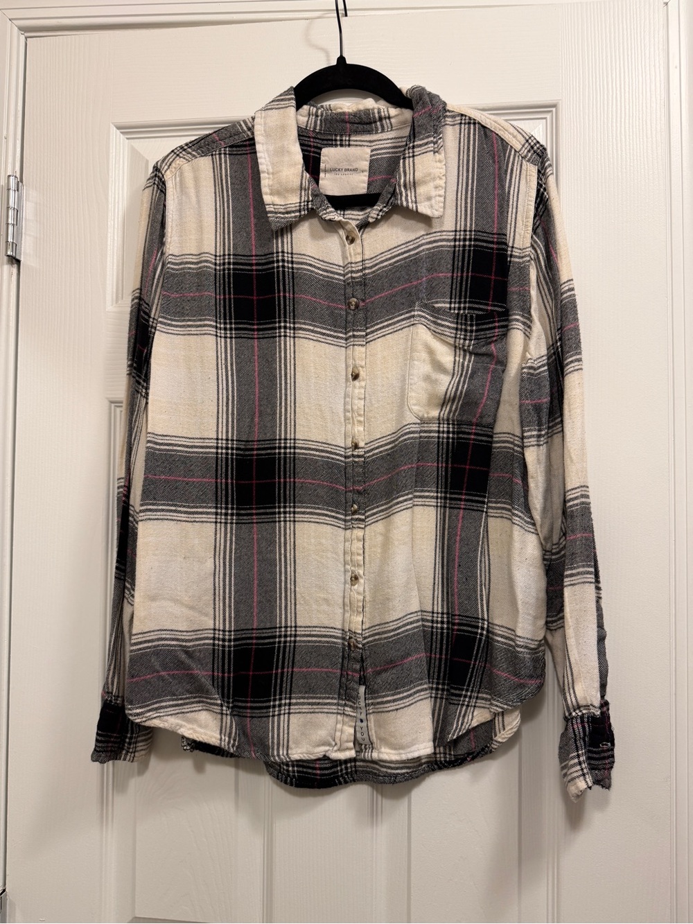 Lucky Brand Black, Cream & Gray Plaid Button-Down Shirt